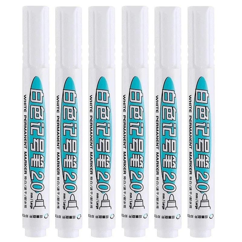 1-20Pcs White Permanent Marker Pens 0.7/1.0/2.5MM Markers Paint Pen For Plastic Leather Glass Stone Metal Art Painting Supplies