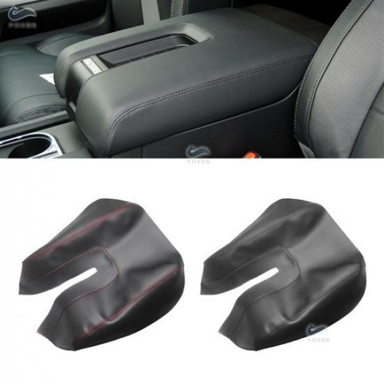Black Leather+Red Line Center Console Lid Armrest Cover For Toyota Tundra 14-19