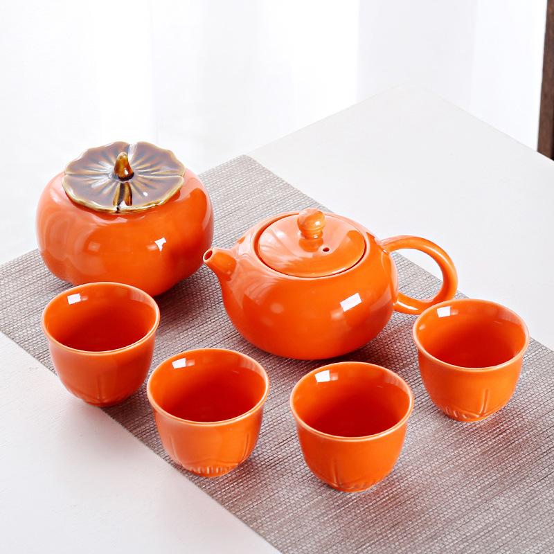 Persimmon Tea Set Gift Box Set Everything Goes Well Teapot Kung Fu Ceramic Teacup Business Activities Small Gifts