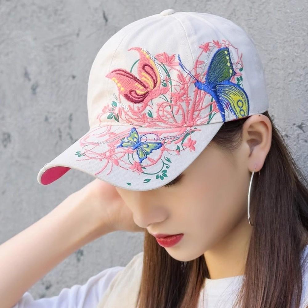 Embroidered Butterfly Baseball Cap Sequin Cotton Baseball Cap Cute Peaked Cap Outdoor