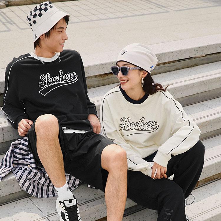 Skechers Casual Sweatshirt With American Letter Print Unisex Tops Cotton-Candy-White L323U080-0074