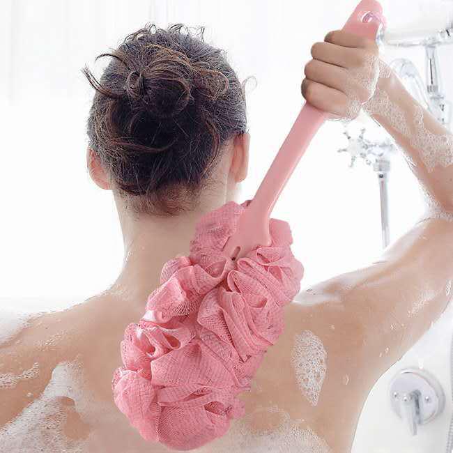 Vibrant Long-Handled Back Scrubber Set: Brush, Towel, and Bath Ball for Adults