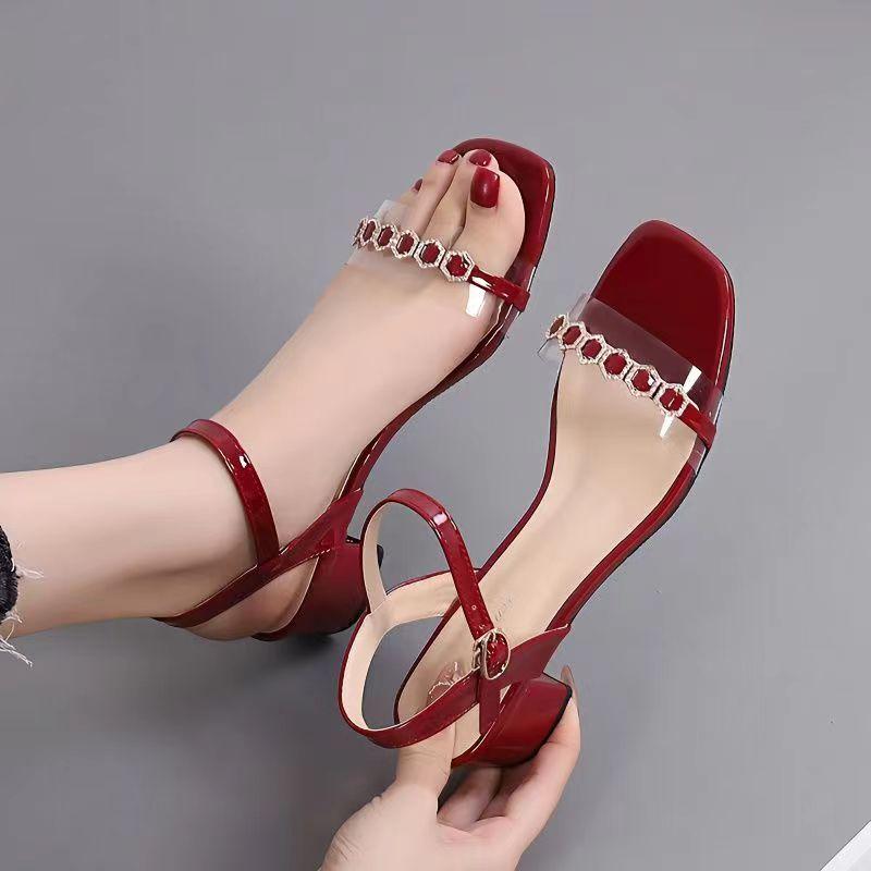 Outdoor With Medium Heels Square Top Sandals for Women Low Price Summer 2025 Comfortable Elegant Offers Luxury Chic Woman Shoes