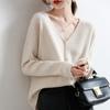 Women's V Neck Ribbed Knit Cardigan Thin Single Breasted Loose Slim Long Sleeve Knitwear Coat for Spring Autumn