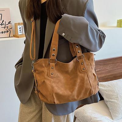 Women's Casual Tote Bag Retro Large Capacity Shopping Travel Handbags  New Solid Color Versatile Ladies Crossbody Purse