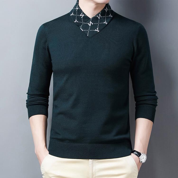 Pierre Cardin Men's Thickened Knit Pullover – Casual Autumn/Winter Long-Sleeved Sweater for Middle-Aged Men