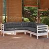 Vidaxl 5-Cz. Garden Lounge Set, Cushions, White Pine