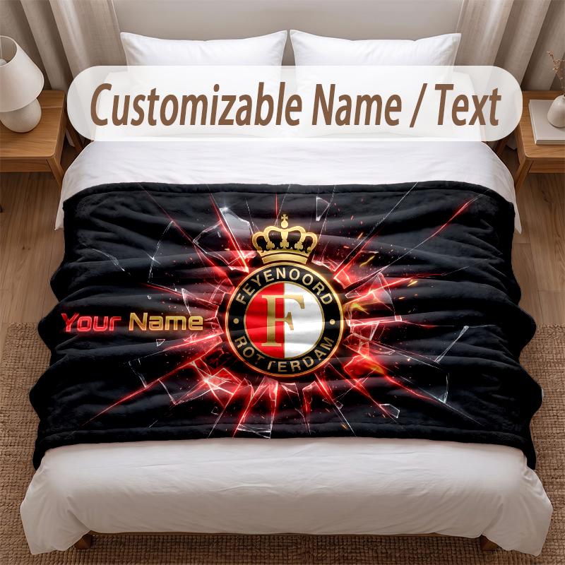 Feyenoord Printed Flannel Blanket Custom Name Text Soft Warm Throw For Bedroom Holiday Gift
