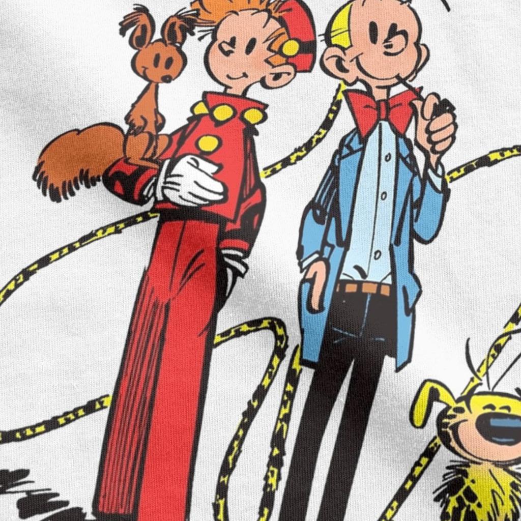 Marsupilami & Spirou Herren T-Shirts Lässige T-Shirts Kurzarm Rundhals T-Shirts 100% Baumwolle Originalkleidung