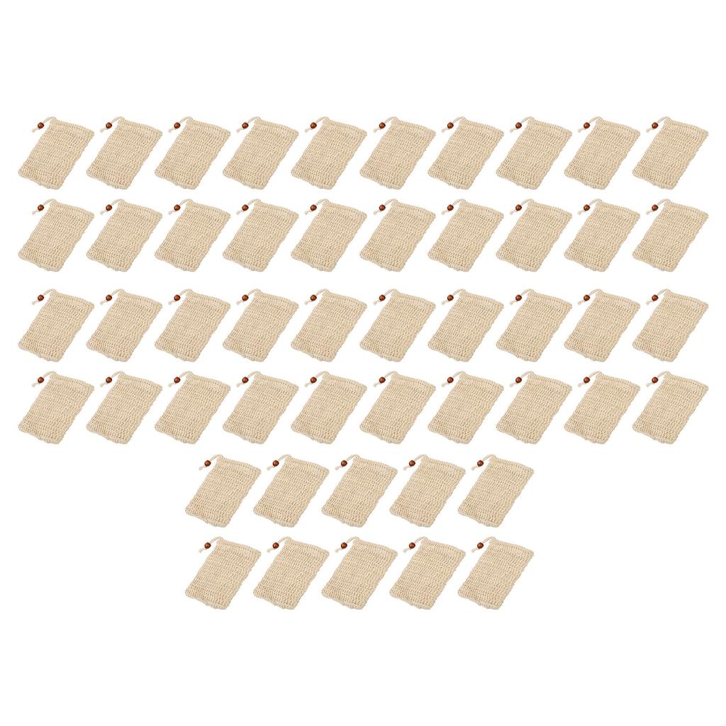 50PCS Soap Bag Reusable User Friendly Foaming and Drying Soap Holder Pouch with Drawstring Coffee Colored Wooden Beads