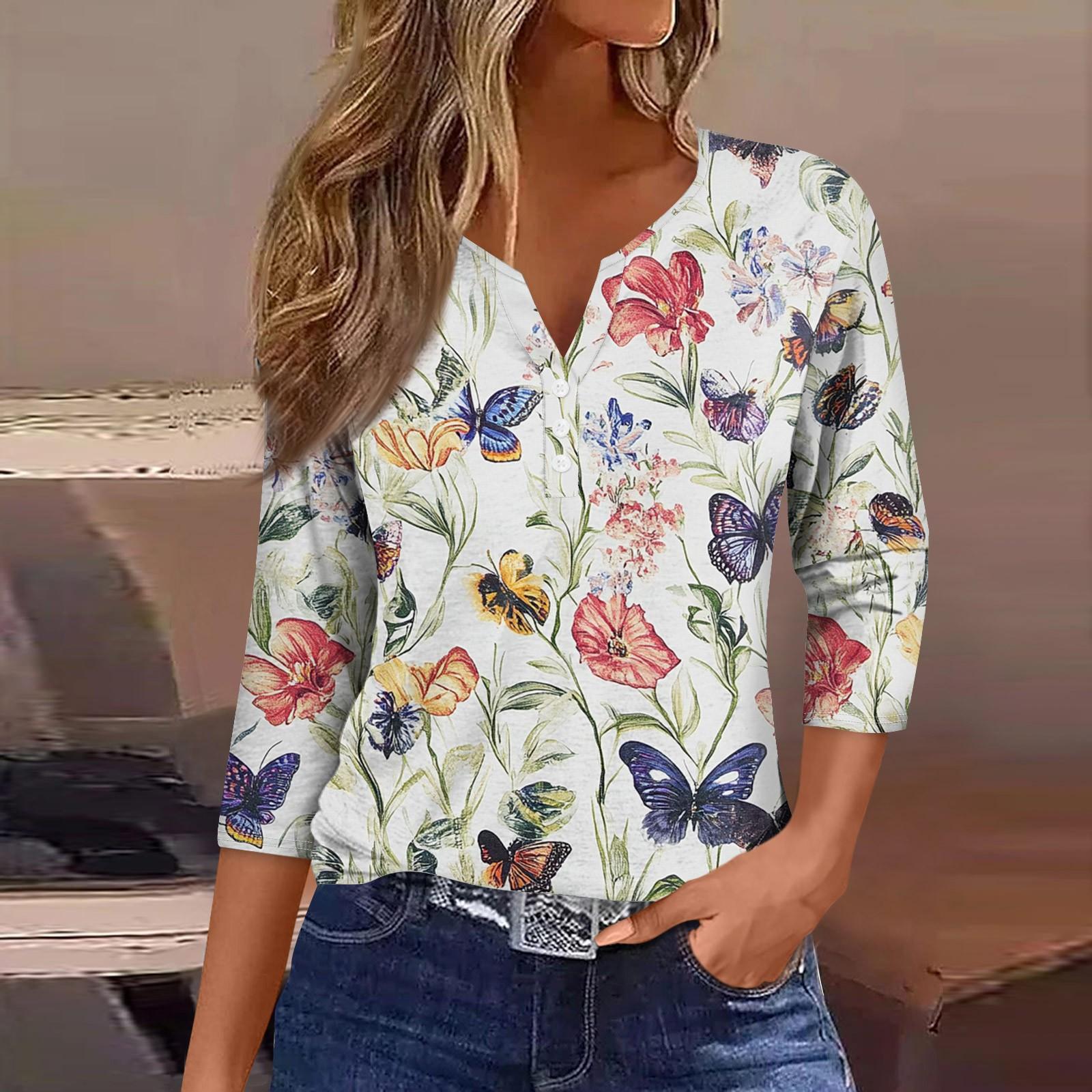 

Женская модная повседневная футболка с коротким рукавом и V-образным вырезом, декоративными пуговицами и рукавом три четверти XXL верблюд