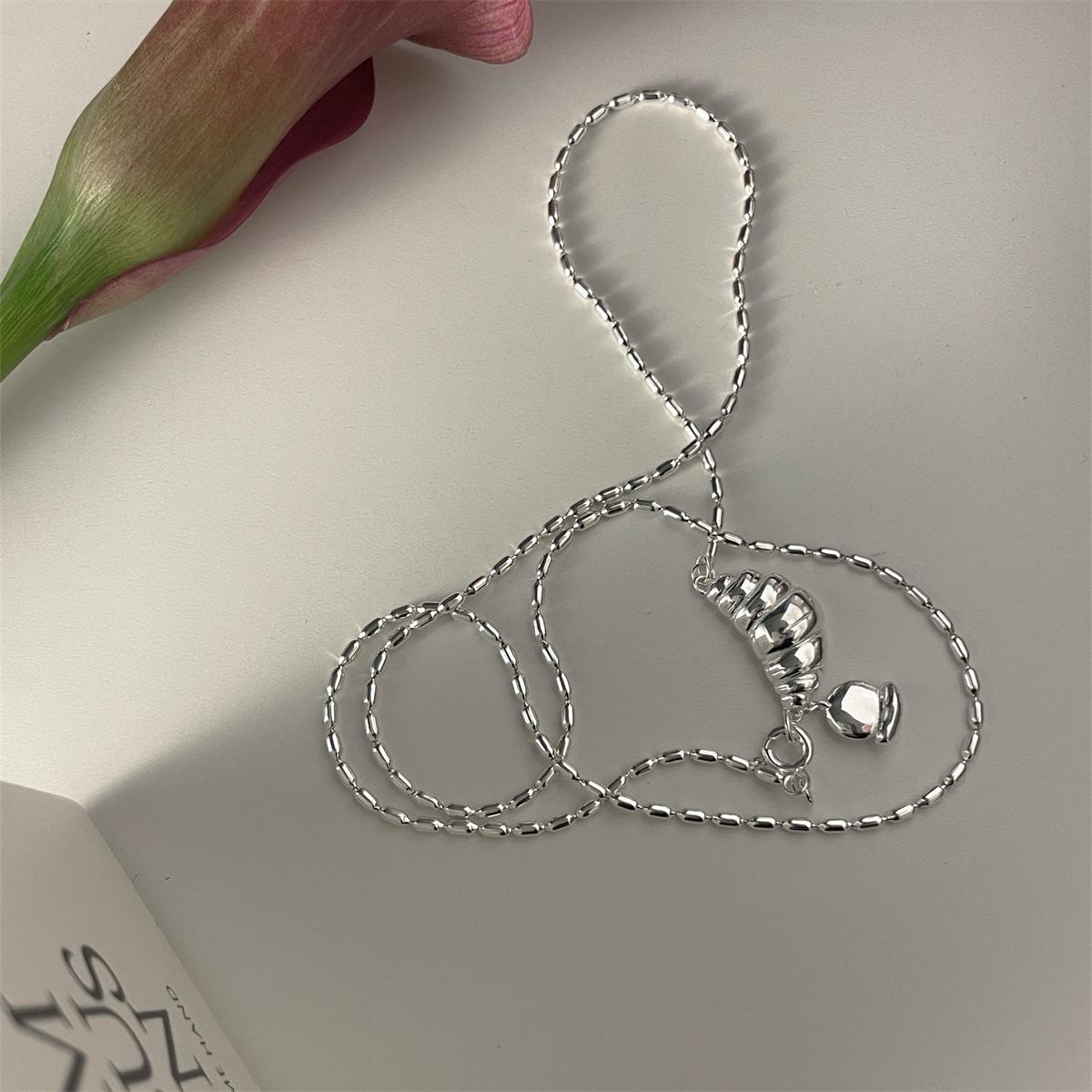 

925 sterling silver necklace French girl heart croissant rice bead chain small fresh personalized design collarbone chain ins jewelry 925 silver