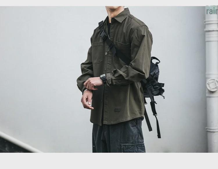 Men's Long Sleeve Japanese Retro Work Shirt - Korean Style Trendy Loose Fit with Pocket, Versatile Youth Casual Jacket.