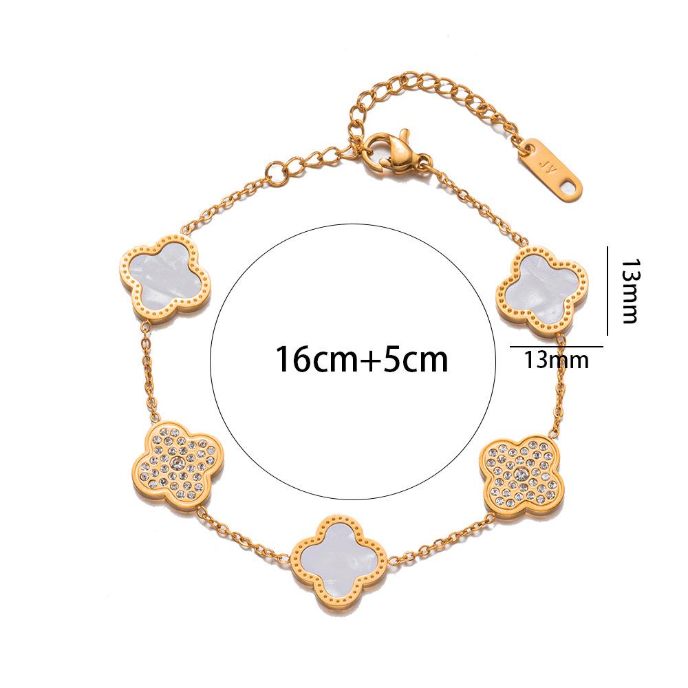 18K Titanium Steel Four-Leaf Clover Bracelet Fashion Charm Hand Jewelry Five-Leaf Bracelet
