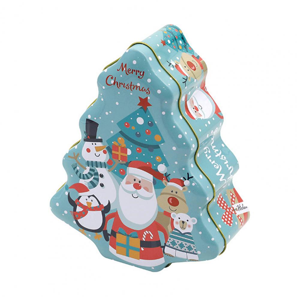 Christmas Santa Claus Print Gift Can Metal Christmas Tree-shaped Candy Tin Box Cookie Can Candy Organizer Xmas Decor