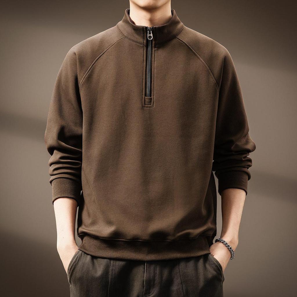 Men's Retro Half-Zip Heavyweight Hoodie - Winter Velvet, Loose Fit, Stand Collar, Large Size.