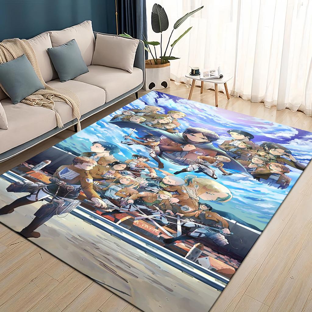 3D Cartoon Attack On Titan Eren Mikasa Anime Carpet Rug for Living Room Bedroom Home Sofa Decoration,kid Play Non-slip Floor Mat