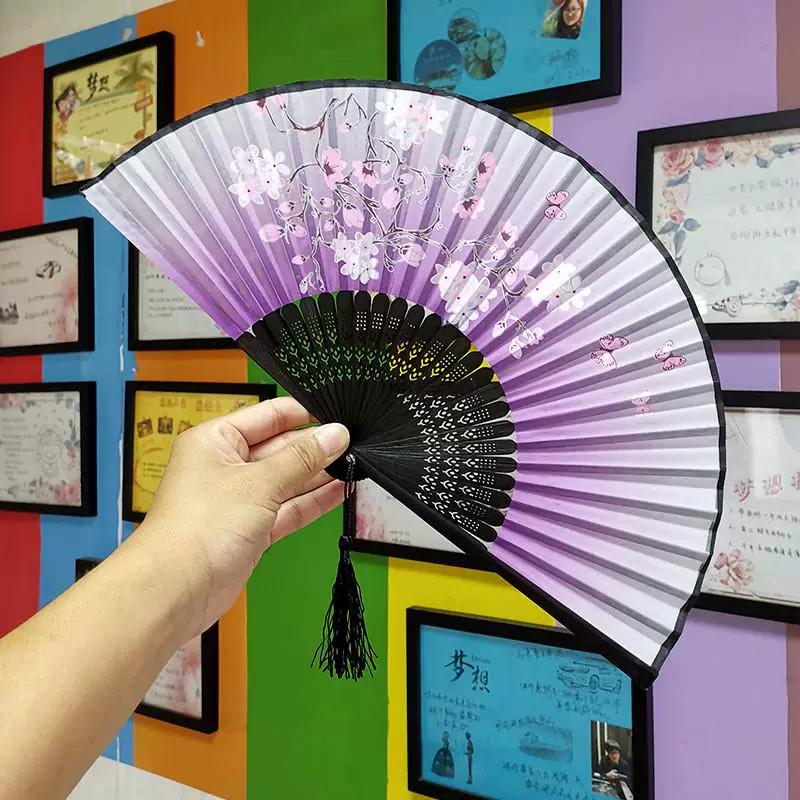 Chinese Style Folding Fan for Men, Portable, Retro Style, Classical, Traditional Hanfu, Black and Green, Bamboo Design