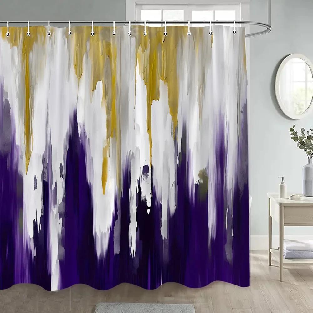 Abstract Grunge Style Shower Curtains White Blue Ombre Oil Painting Art Modern Polyester Fabric Bathroom Decoration With Hooks