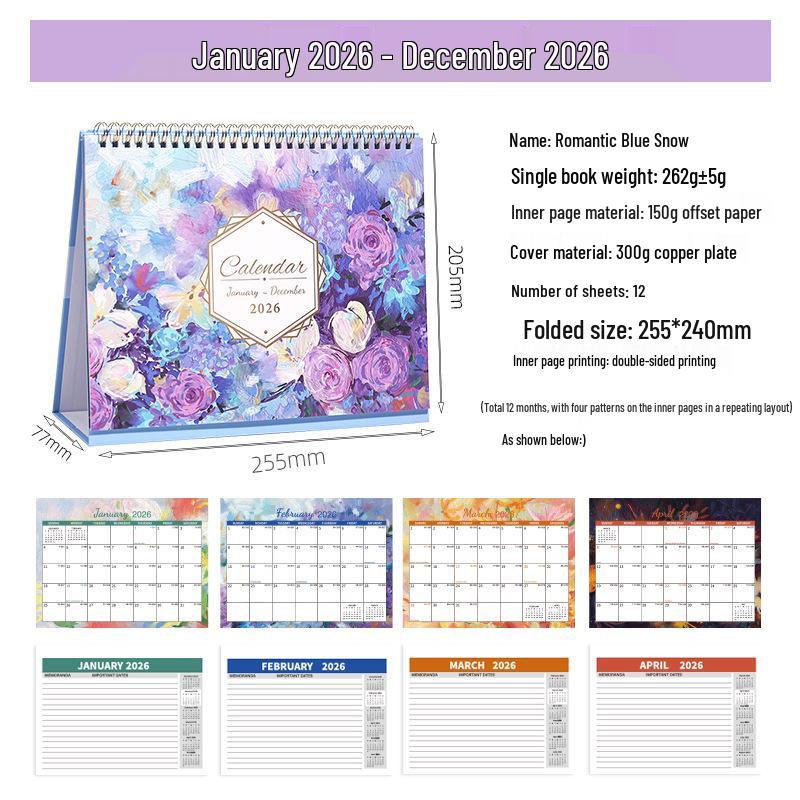 2026 Creative Desktop Calendar Planner: Self-Discipline Check-in, Customizable Ornament Schedule Book