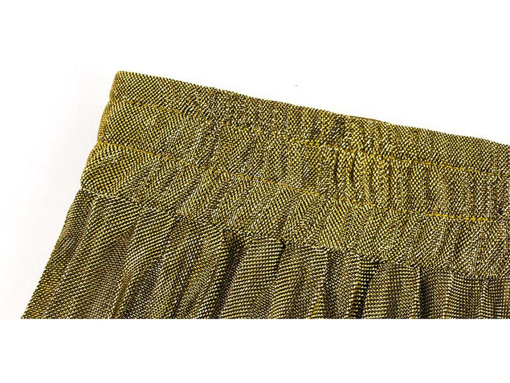 2020 Spring/Summer Pleated Midi Skirt: Plus Size High Waist Gold Beach Dress for Women