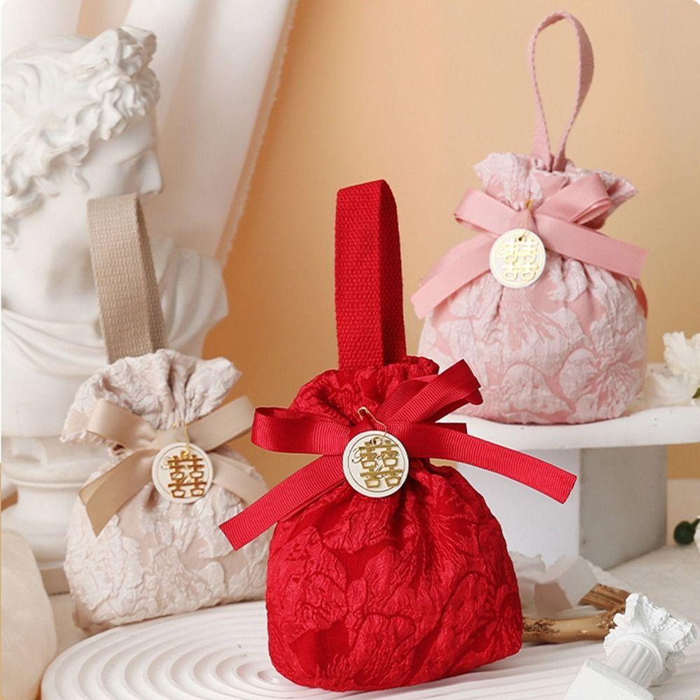 Large Capacity Festive Sugar Bag Bowknot Red Handbag Wedding Candy Bag  Festival