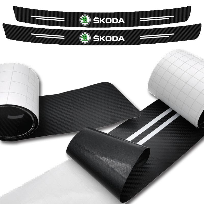 1pcs Carbon Fiber Car Trunk Rear Bumper Sticker Guard Plate Protector for Skoda Octavia Enyaq Rapid Karoq Derivati Fabia Kodiaq Kamiq Superb Yeti
