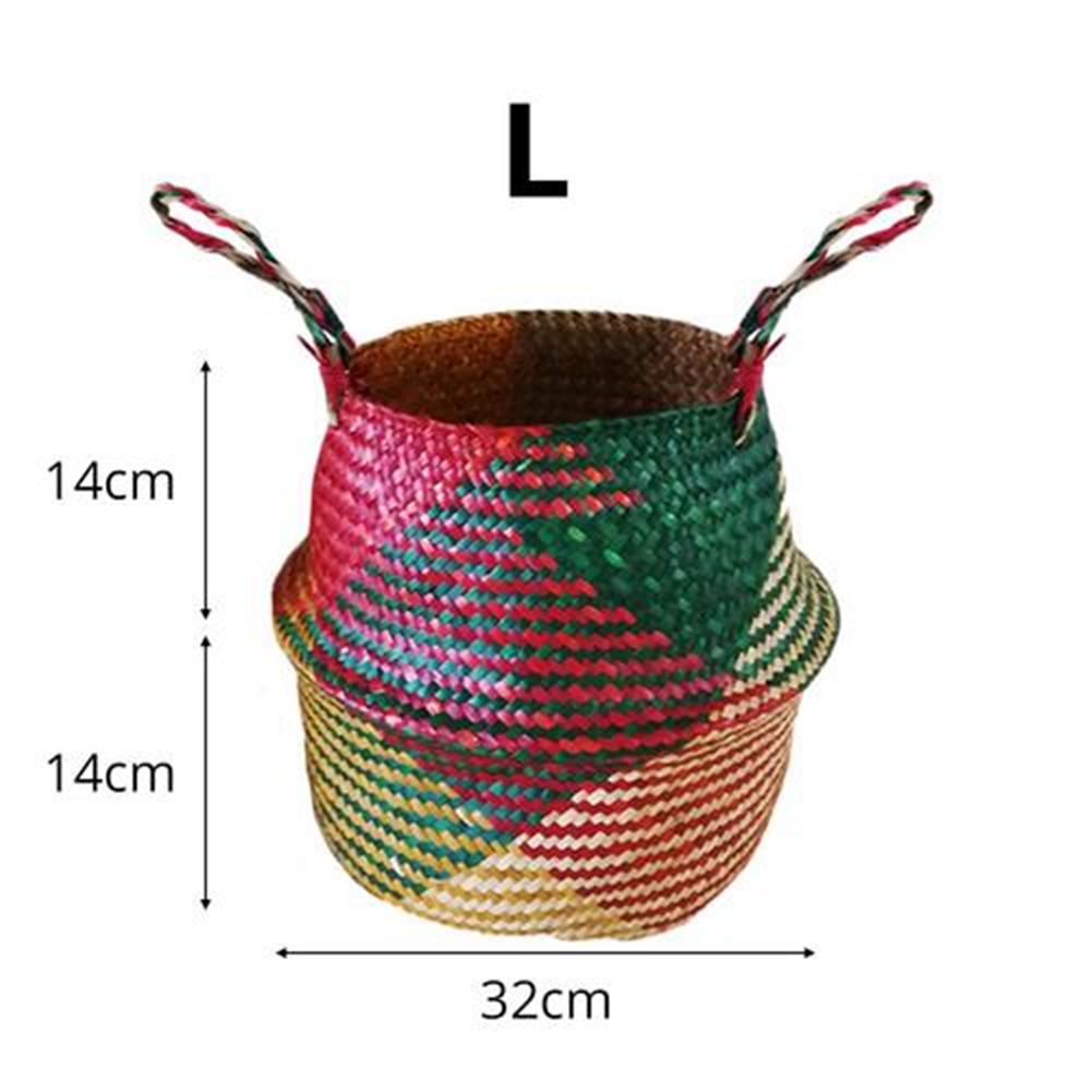 Nordic Foldable Seagrass Storage Basket Patchwork Seagrass Garden Flower Pot Planter Laundry Basket
