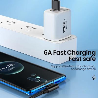 6A 66W Fast Charging USB Type C Cable 90 Degrees Elbow Cable for Game for Samsung Xiaomi Redmi Honor Phone Charger USB C Cable