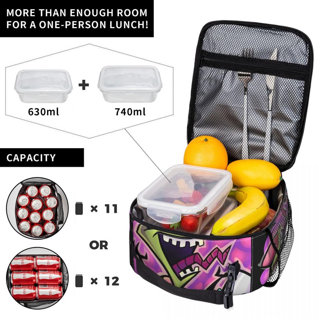 Gir Invader Zim Anime Insulated Lunch Bag for Women Children Portable Food Boxes Thermal Lunch Box Tote