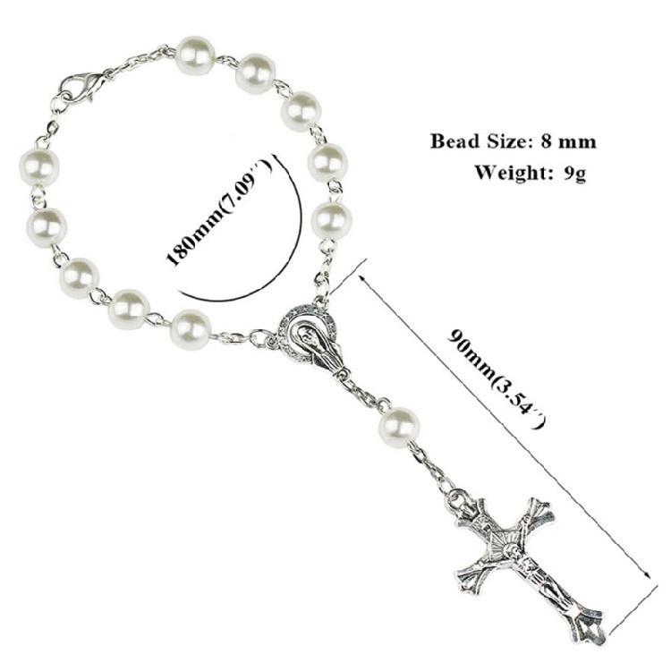 Christening Pearl Bracelet with for Cross for Communion Religious Baptism Jewelr