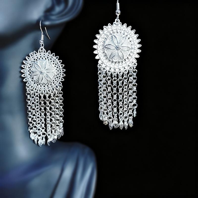 Ethnic style earrings Alloy silver-plated Miao ethnic minority Dong Yi earrings Earrings