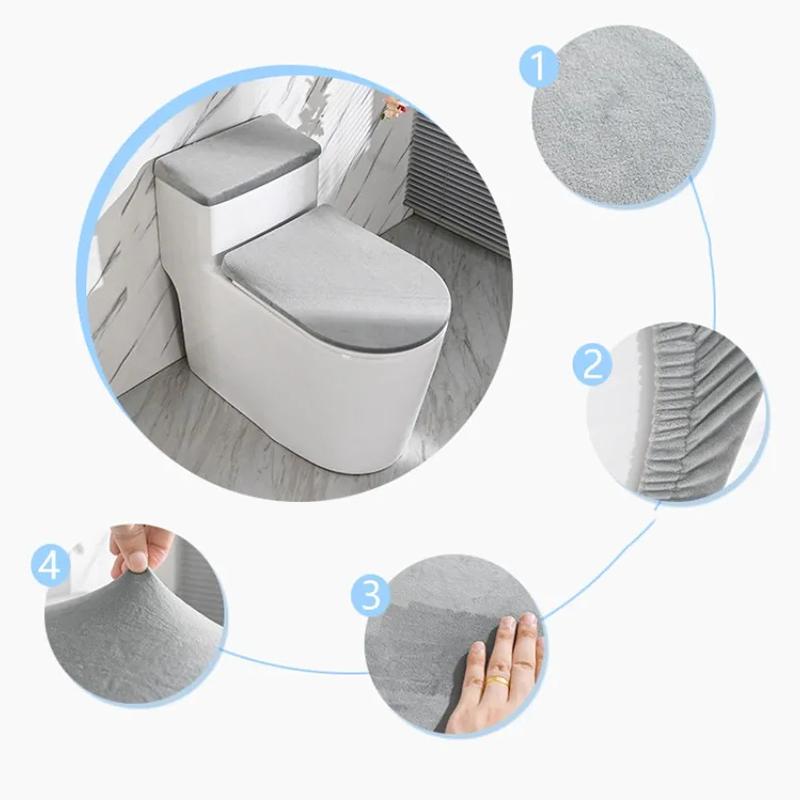 Stretch Velvet Toilet Lid Cover and Toilet Tank Lid Cover 2Piece Set Soft Thickened Washable Universal Toilet Cushion Home Hotel