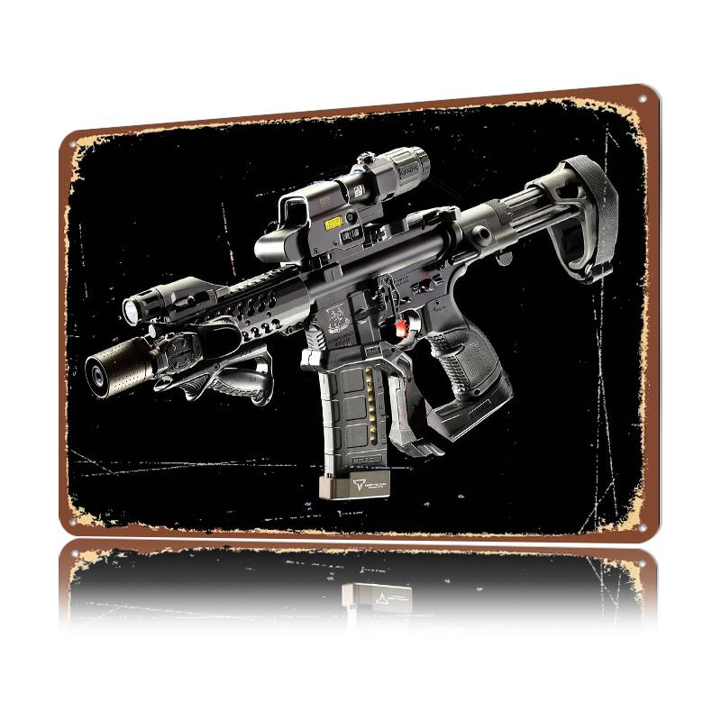 MILITARY TACTICAL GUN D Texture Printed Poster Custom Vintage Metal Tin Plate Sign for Wall Art Office Decoration Gaming House
