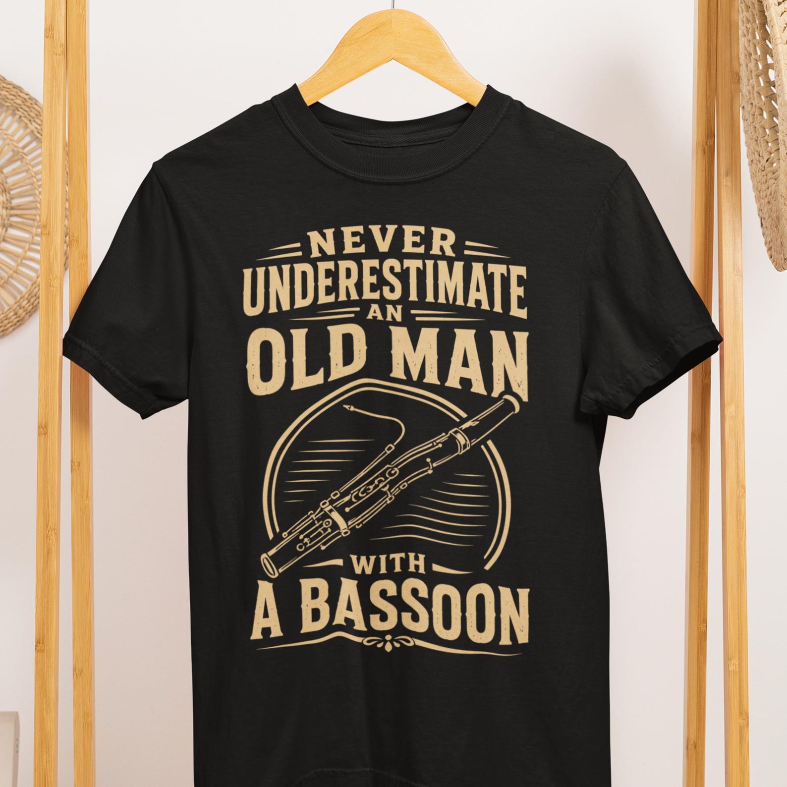 Old Man With Bassoon T-Shirt, Retro Orchestra Musician Tee 3XL