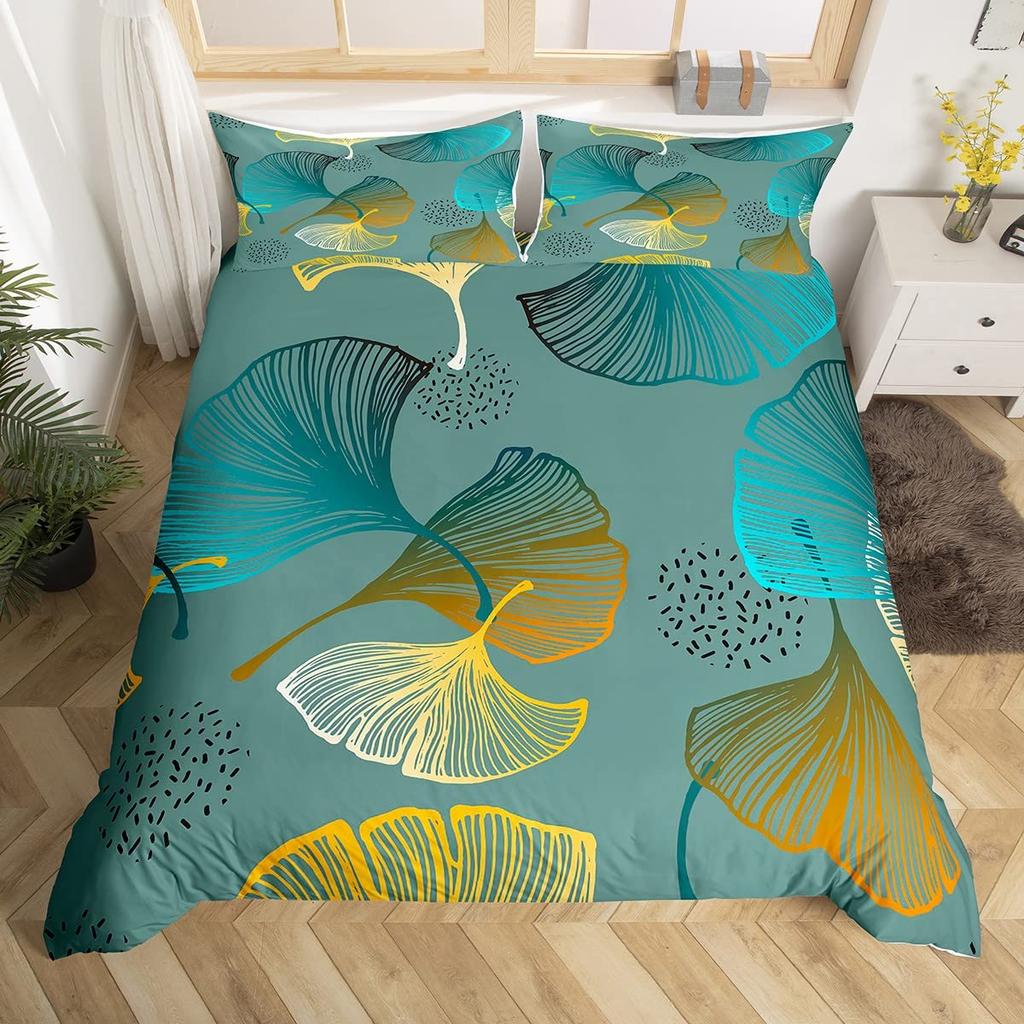 Ginkgo Leaves King Queen Duvet Cover Black Golden Ginkgo Biloba Leaf Bedding Set Botanical Quilt Cover Polyester Comforter Cover
