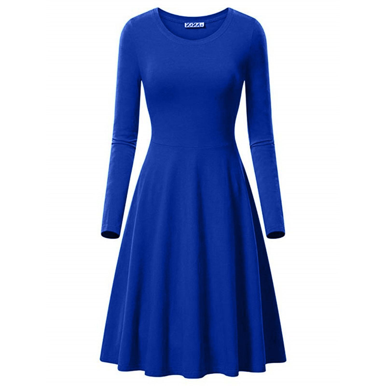 

Women s Casual Round Neck Solid Color Long Sleeved Dress Fashionable Dress Dress XL