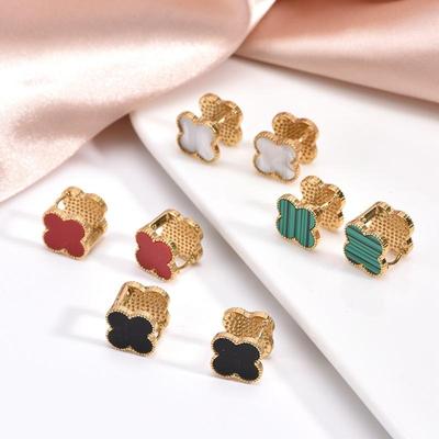 Titanium Steel Double-Sided Four-Leaf Clover Earrings Buckle High-Grade Luxury Earrings Senior Sense Of Two Wear Ladies Earrings