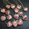 Healing Crystal Stones Fashion Jewelry Rhodochrosite Hand Wrapped Heart Pendant Necklace