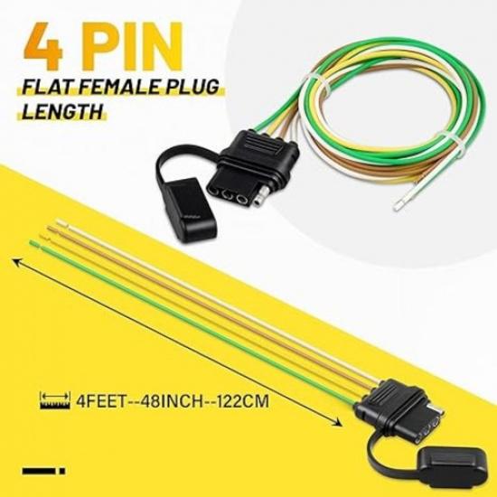 Vehicle-Side 4-Pin Flat Trailer Wiring Harness 4Ft Heavy Duty 4 Pin Female T