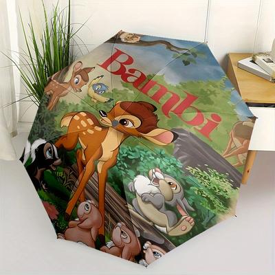 Bambi, Forest Friends Automatic Opening and Closing Umbrella - 8 Ribs Portable Folding Umbrella with Plastic Handle, Suitable for Leisure an