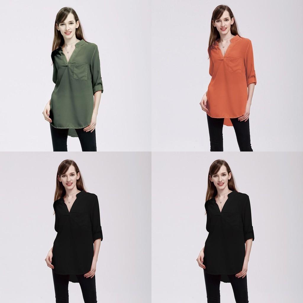 Stylish Chiffon Blouses For Women Loose Fit V-neck Shirts With Long Sleeves Perfect For Office And Casual Wear In Spring