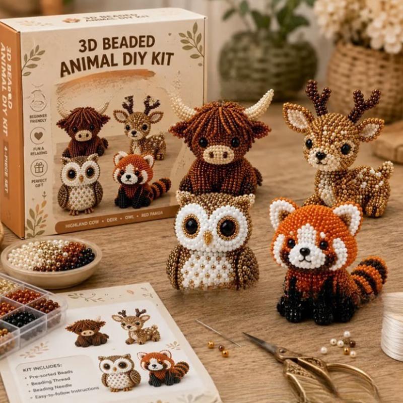 Kit Artigianale Animale con Perline 3D Nessuna Esperienza Richiesta Set di Perline Animali Fai-da-te per Principianti Divertente Hobby per Alleviare lo Stress per Adulti Adolescenti