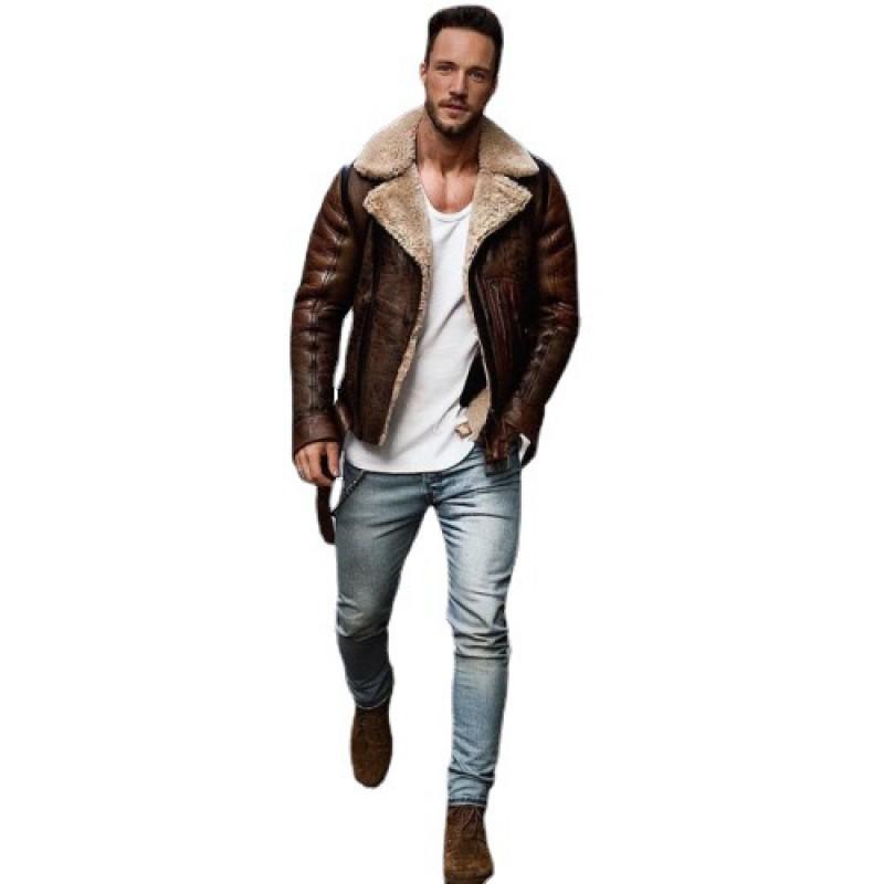 Mens PU Leather Jacket Winter Casual Streetwear Slim Fit Biker Style With Lapel Collar
