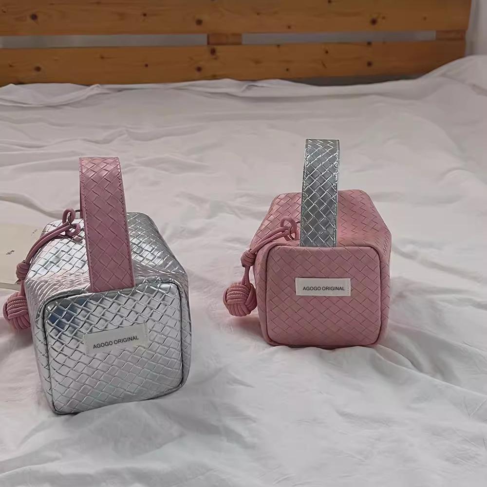 Silberpuder Gewebte Textur Make-up Tasche - Tragbarer Organizer