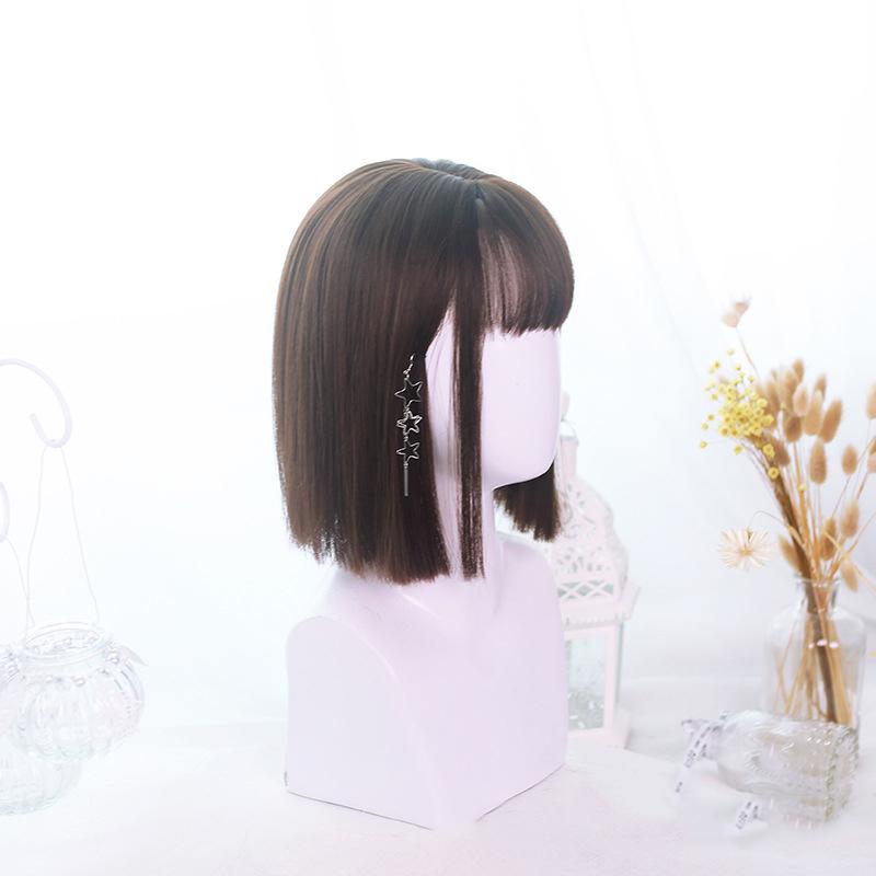 Bybrana Women's Bangs Straight Hair Cute Natural Synthetic Hair Daily Wear Personalized Wig