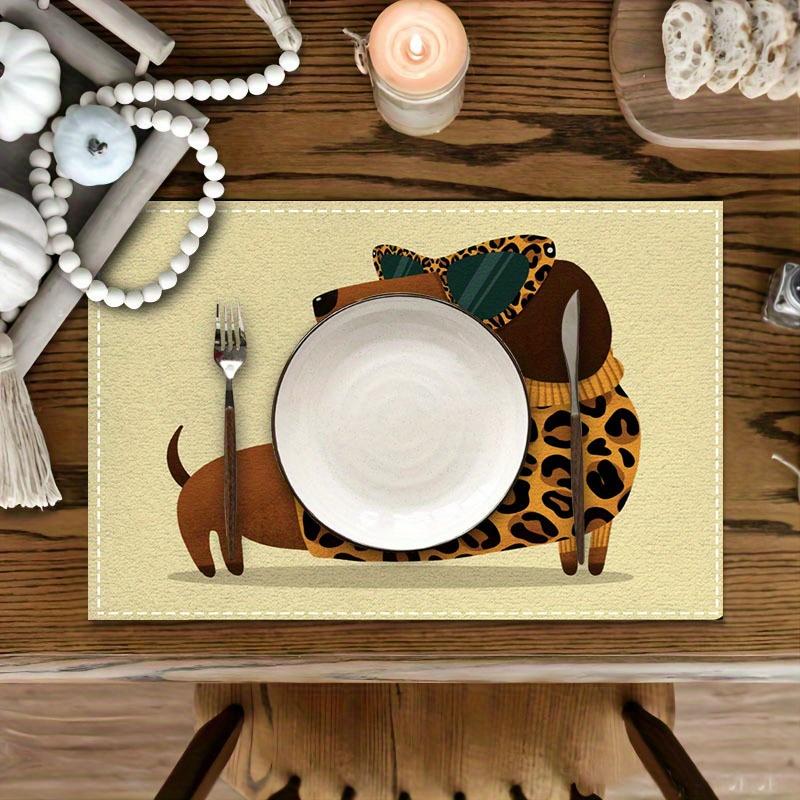 1set/8pc/4pcs/6pcs Cartoon Dachshund Placemat Set Cute Dog Print Table Mats Kids Dining Room Home Decor