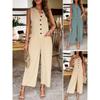 Solid Color Sleeveless Brewed Jumpsuit Pure Color Sleeveless Breasted Jumpsuit