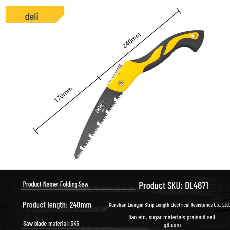 Deli Tools DL4671 Folding Hand Saw with Three-Sided Ground Teeth - Outdoor Multi-Functional Folding Saw with Chip Removal Groove 7-inch