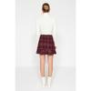 Burgundy Buttoned Tweed Fabric Mini Woven Skirt With Flounce Hem Twoaw22et0155